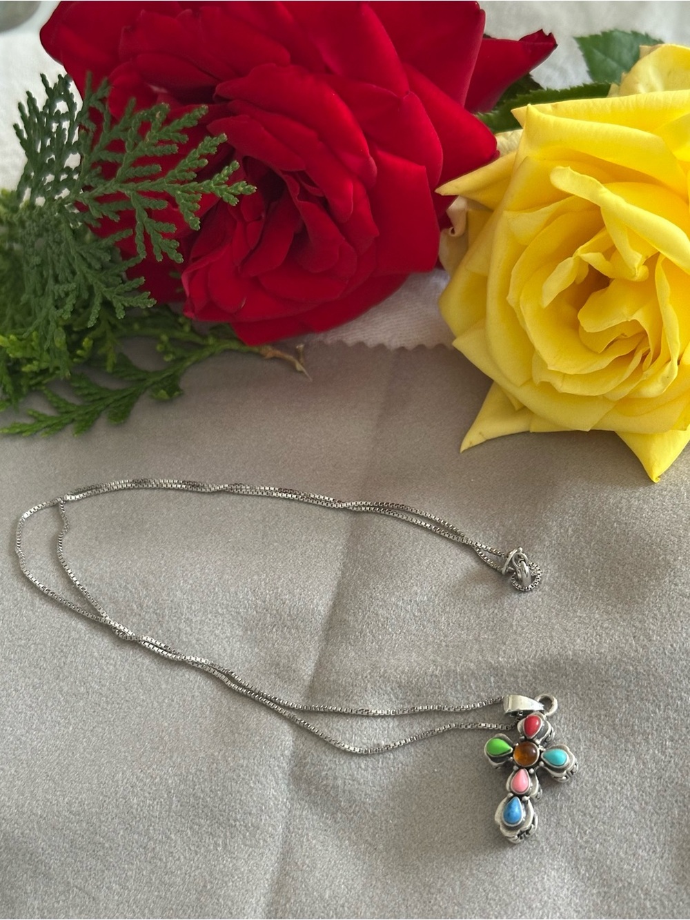 Silpada sterling Silver 925 Necklace with Multicolor cross pendant silpada 18” - Picture 2 of 6